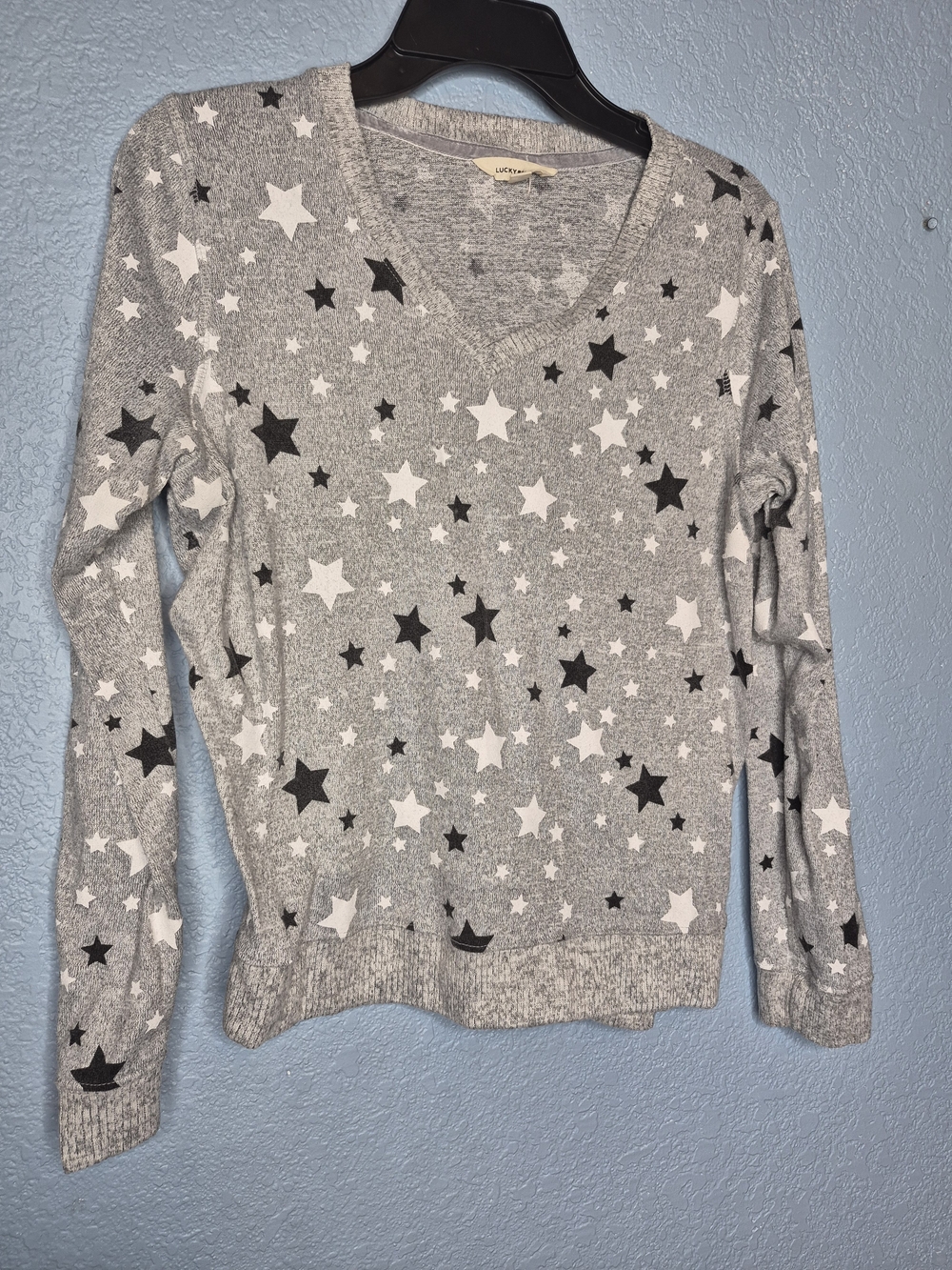 Light Gray Star Print V-Neck Sweater - Lucky Brand